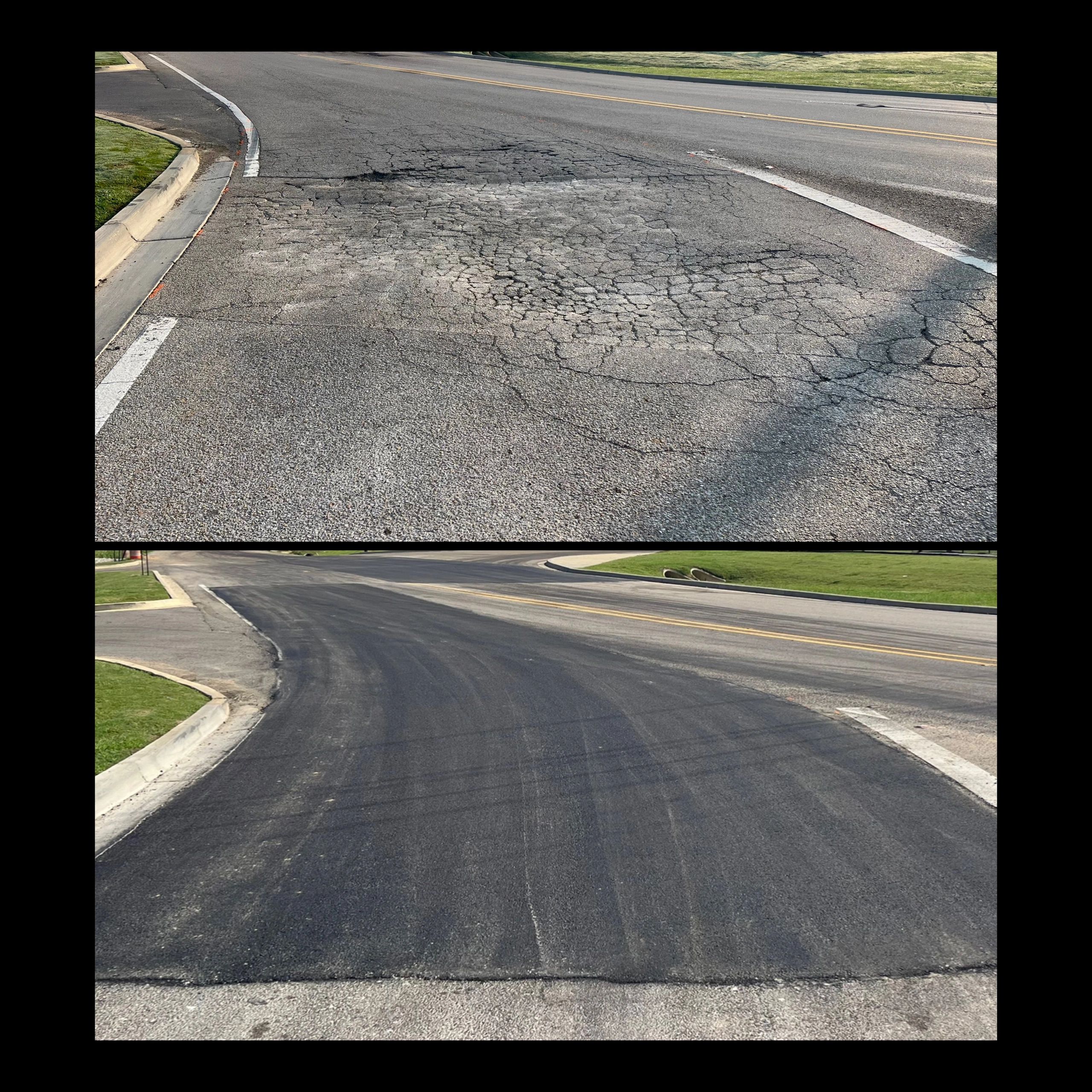 Before and after asphalt road resurfacing