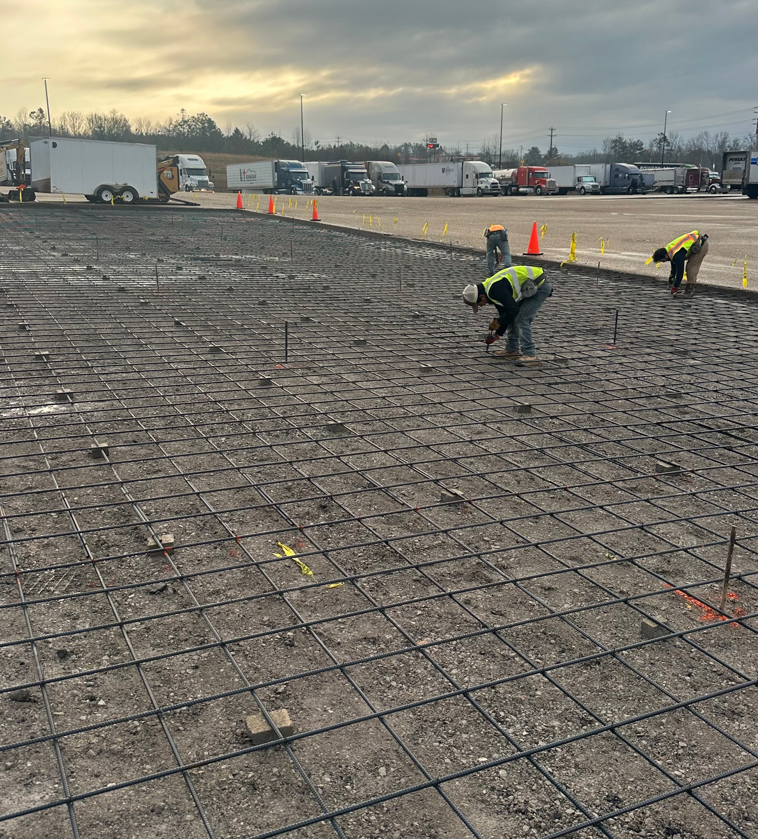 Rebar grid installation before concrete pour