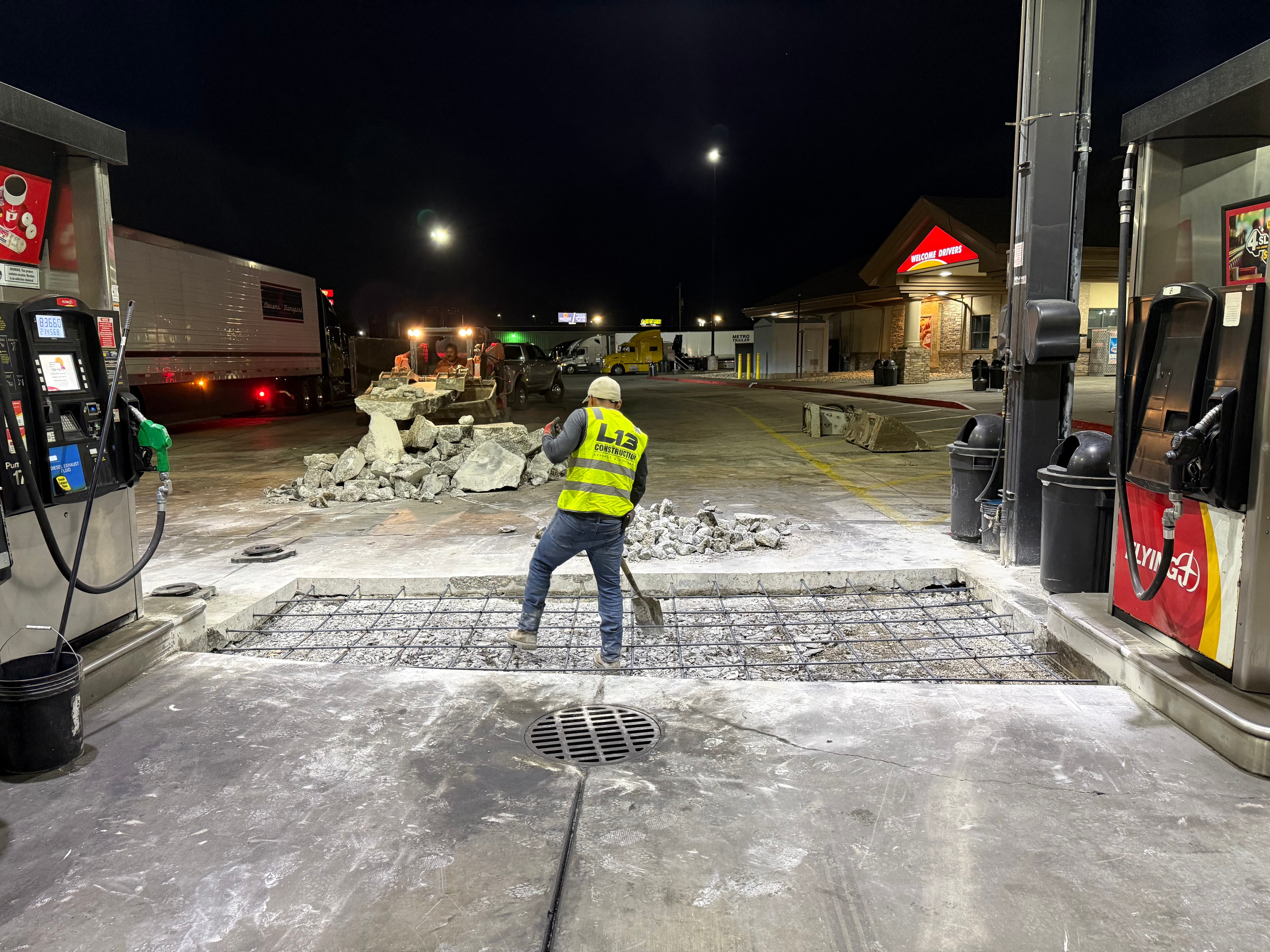 Nighttime concrete breakout and repair at fuel island