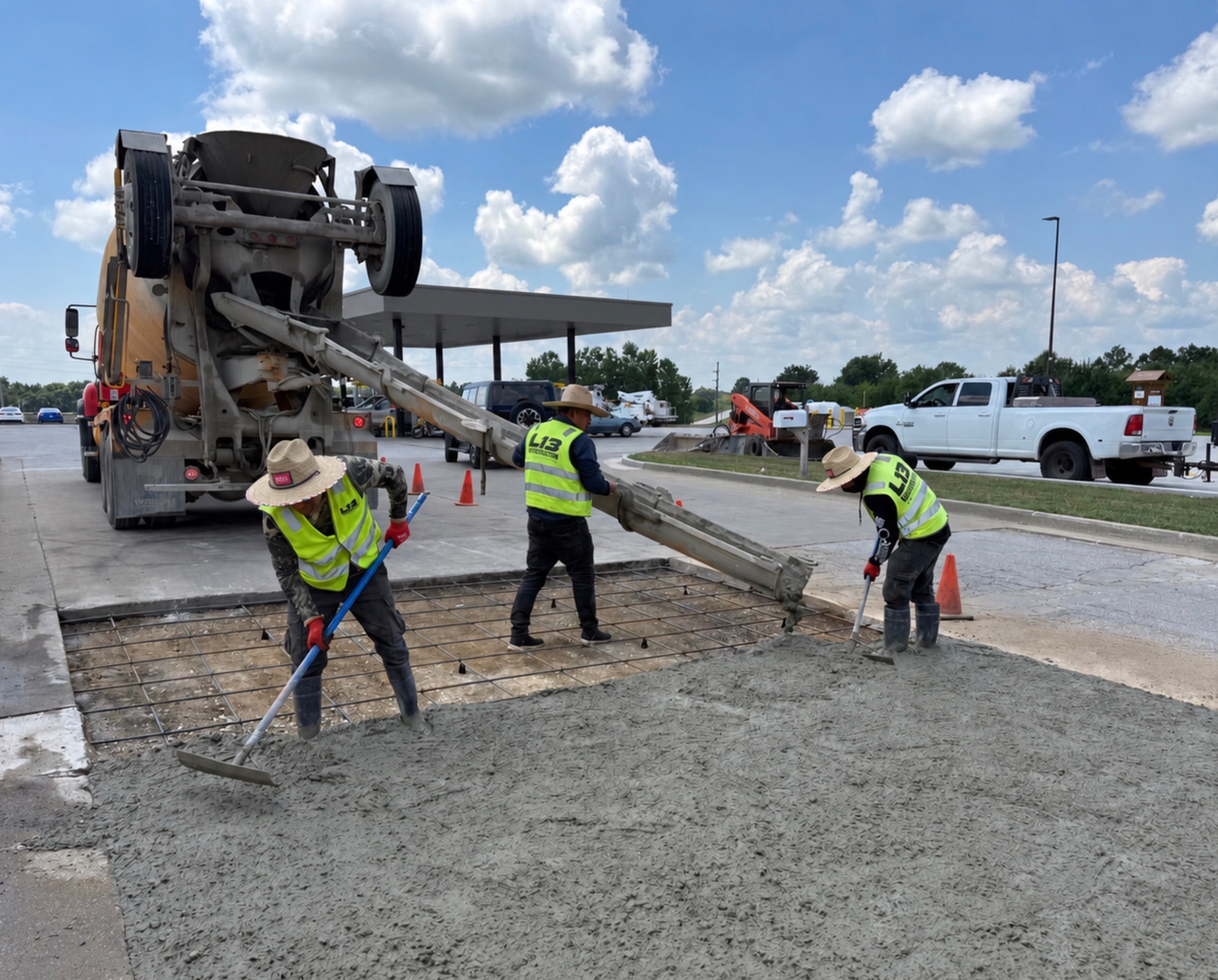 L13 Construction crew pouring concrete