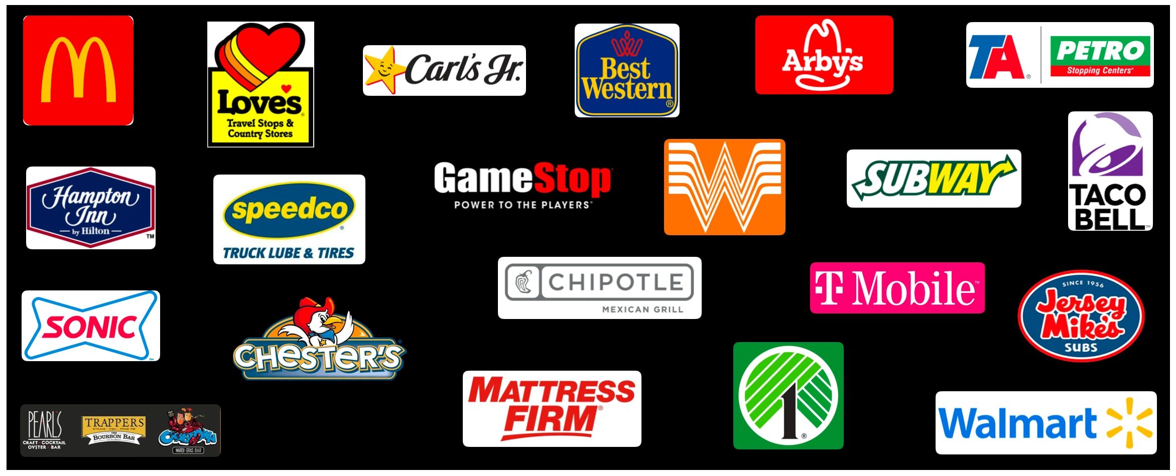 Trusted brands including McDonald's, Walmart, Love's, Subway, Taco Bell and more